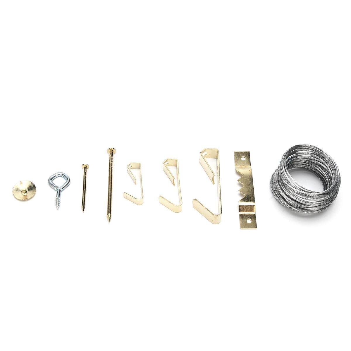 100PC Hardware Accessories 50LB Hook 3PCS+30LB Hook 6PCS+10LB Hook 8PCS+ Picture Frame Hook 4pcs+2" Nail 3PCS +1" Nail 31PCS +0.5" 12PCS + Plywood 1pcs+ Gold-plated Wall Nail 12pcs + Square Sheep Eye 20pcs