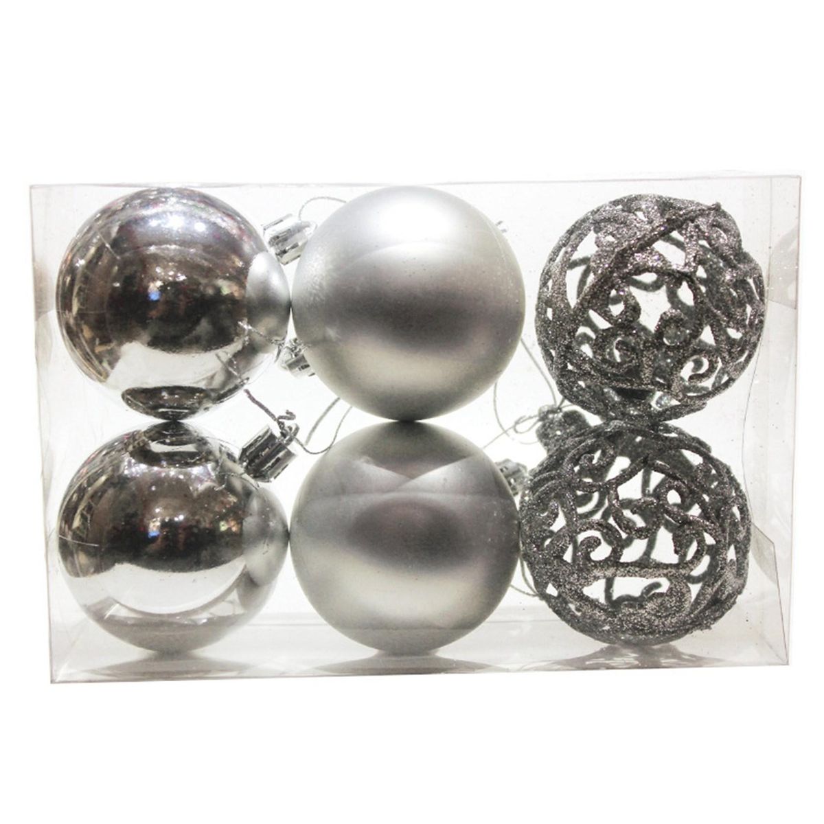 6PCS Christmas Tree Decoration Ball, New Year Decoration Shopping Mall Ceiling Window Bright Hollow Ball,Silver
