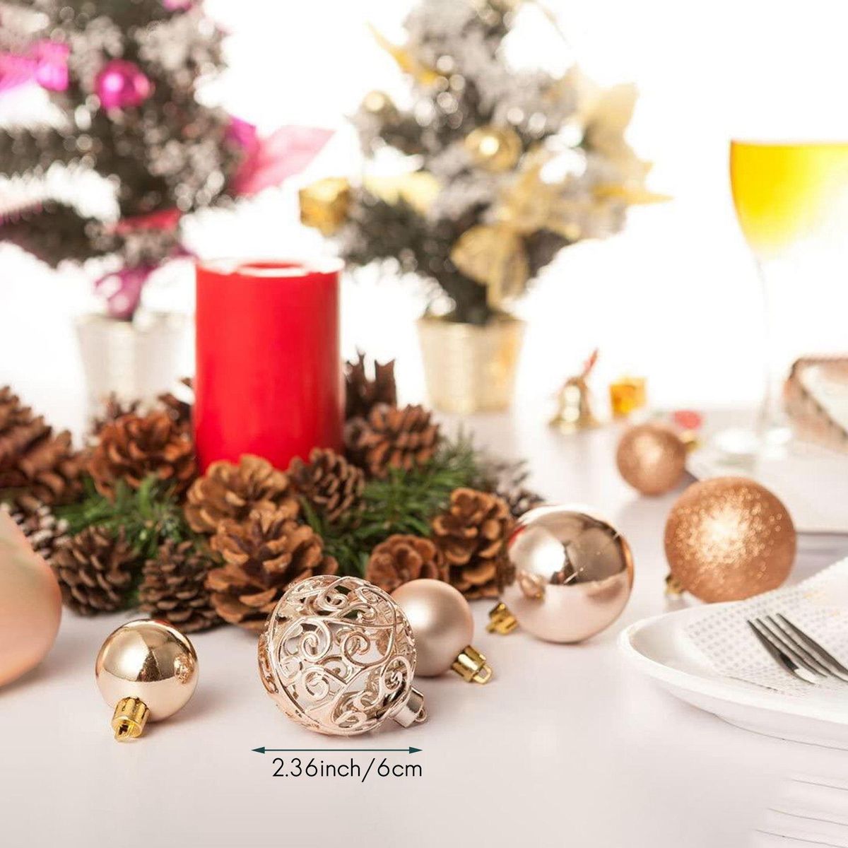 6PCS Christmas Tree Decoration Ball, New Year Decoration Shopping Mall Ceiling Window Bright Hollow Ball,Silver