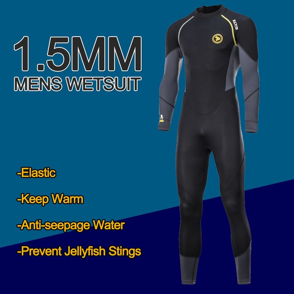 1Pcs Mens Adults 1.5mm Neoprene Diving Suit Full One-piece Wetsuit With Zipper Swim Long Sleeve Cold-proof Wet Suit Kayak Surf Black
