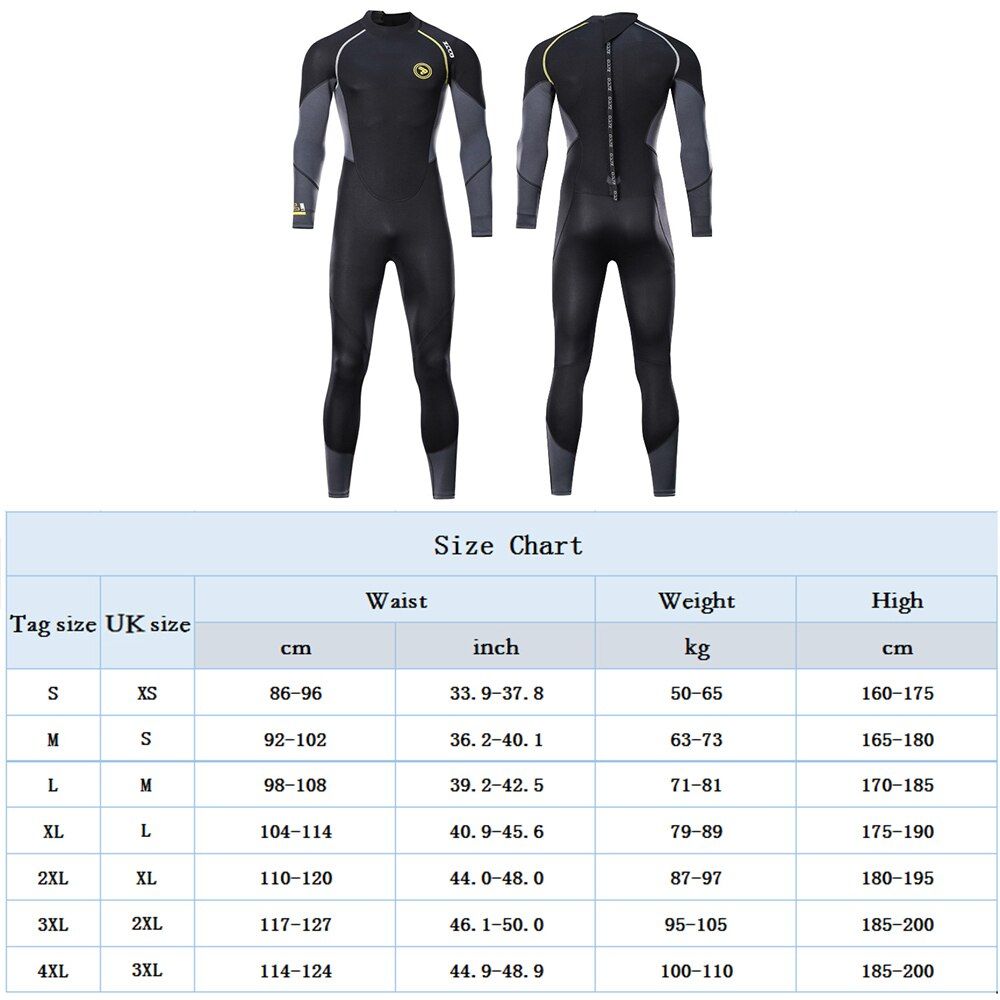1Pcs Mens Adults 1.5mm Neoprene Diving Suit Full One-piece Wetsuit With Zipper Swim Long Sleeve Cold-proof Wet Suit Kayak Surf Black