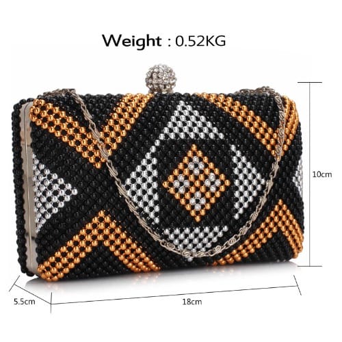 Beaded Rhinestone Clutch Bag -Black & Gold