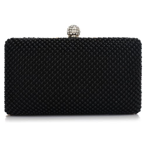 Beaded Rhinestone Clutch Bag -Black & Gold