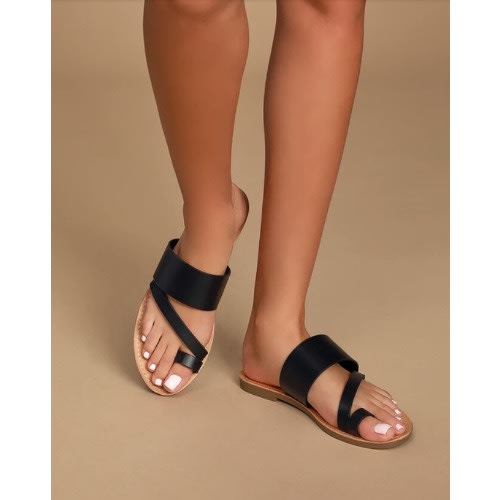 Quality Black Female Leather Slips