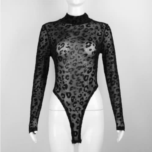 Lace Mock Neck Long Sleeve Bodysuit- Black