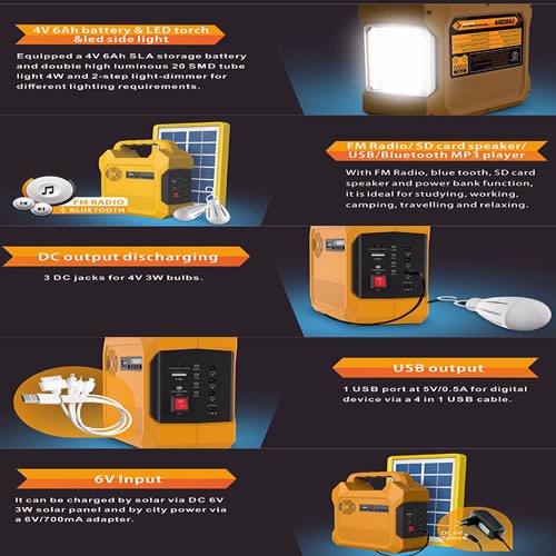 Portable Solar Lighting System with Mobile Charger & Audio Input