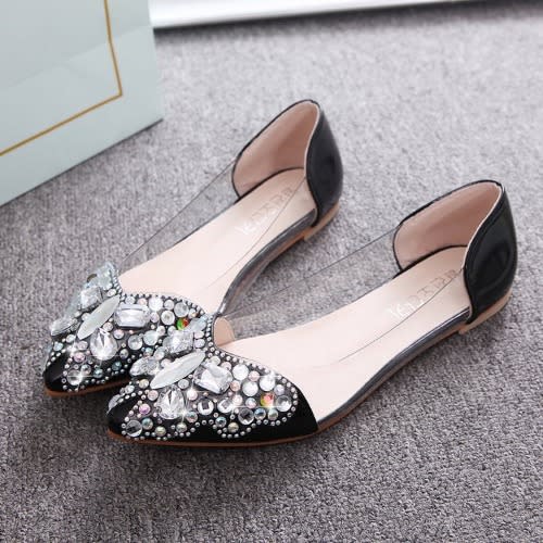 Patent Embellished Pointed Flat - Black