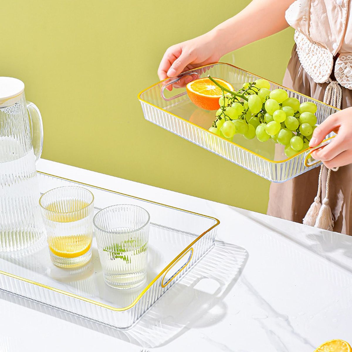 Non-slip Base Tray Transparent Thickened Serving Tray with for Tea White