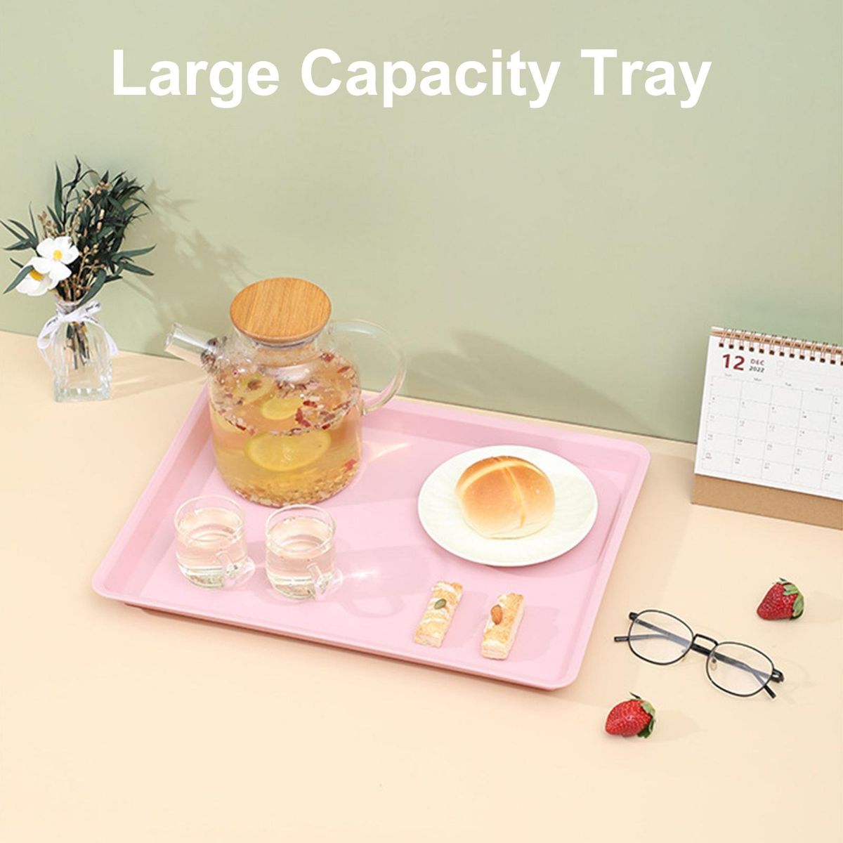 Reusable Plastic Tray Capacity Non-slip Food Tray Bpa for Fruit Pink