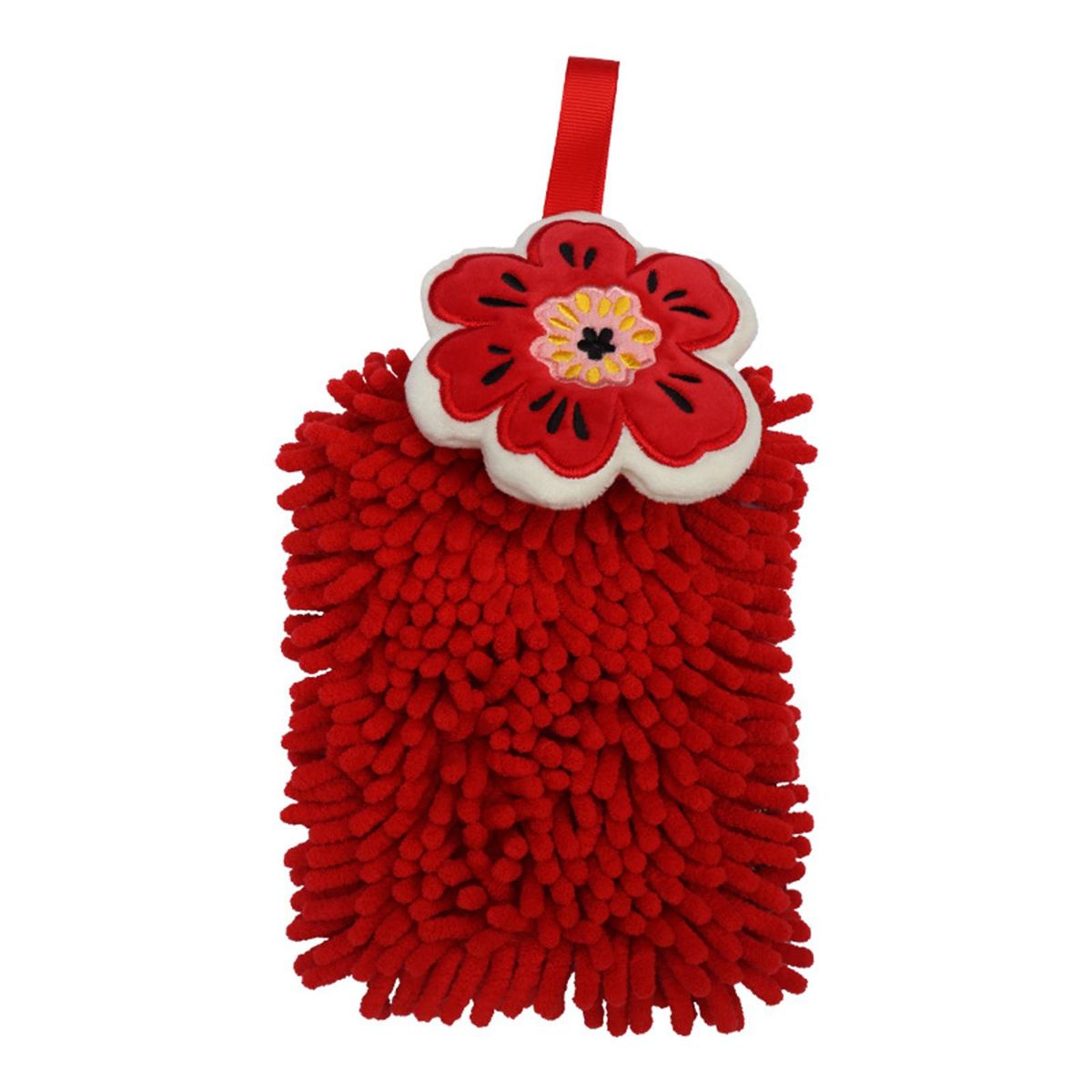 Hand Towel Kitchen Flower Pattern Chenille Cleaning Cloth Red