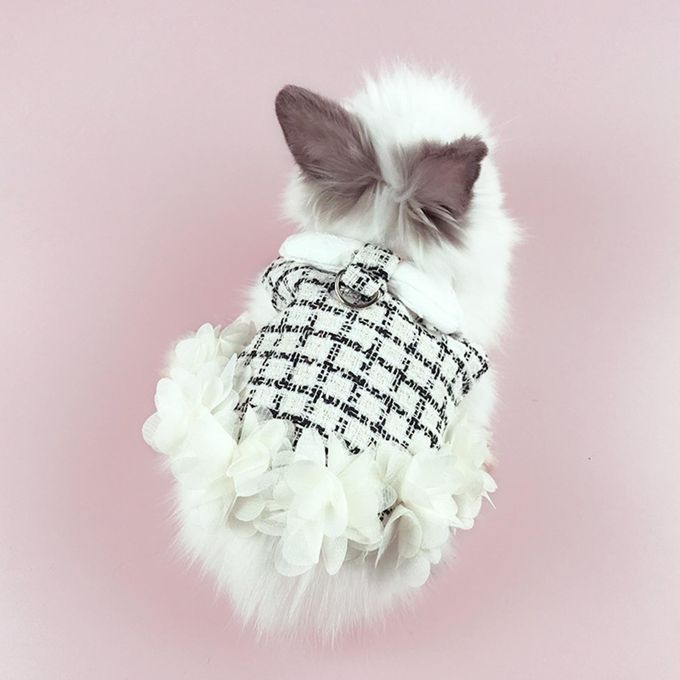 Rabbit Vest Harness Leash Set Bunny Clothes For Hedgehog Black White M