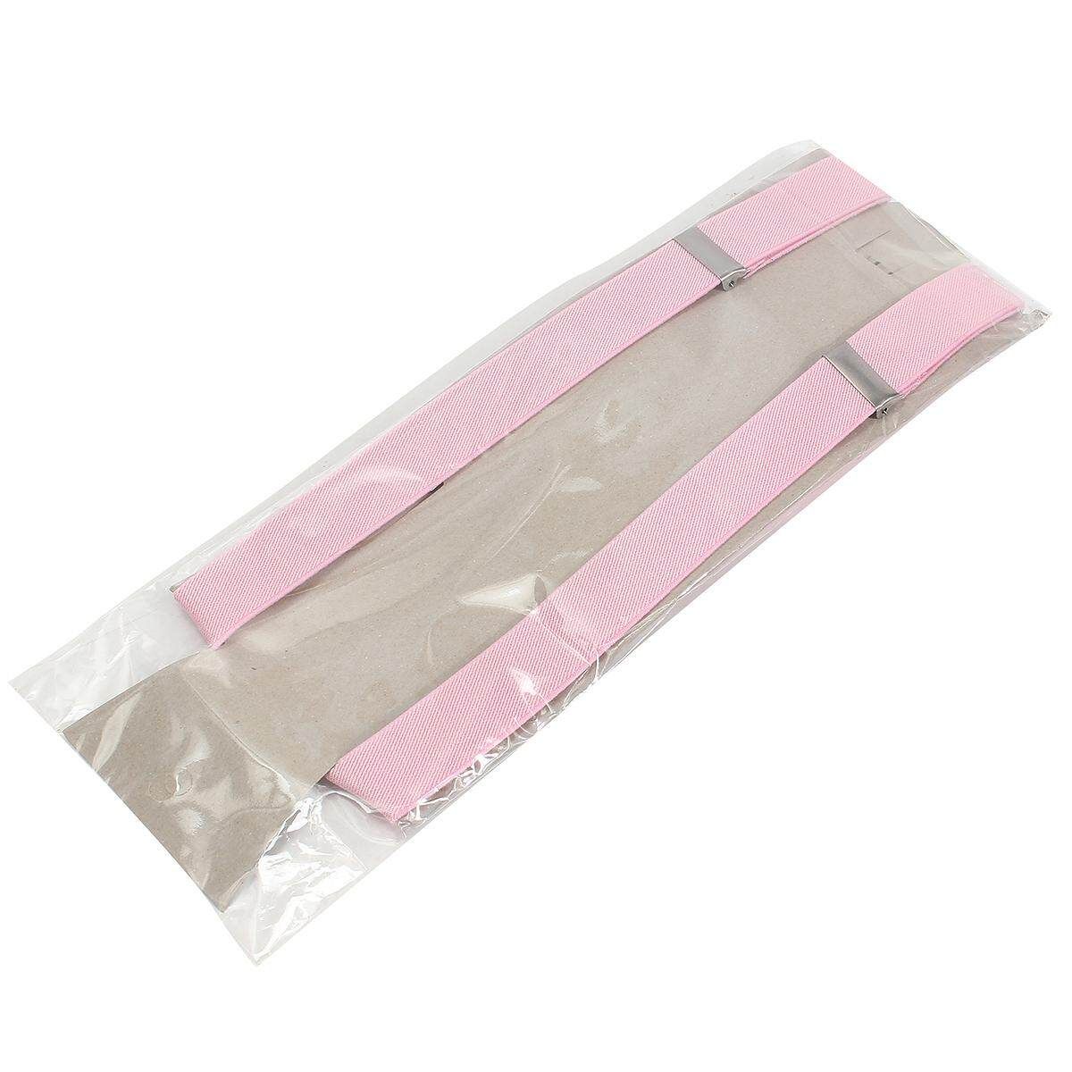 Mens Clip-on Suspenders Elastic Adjustable Y-Back Braces With Bow Tie Suit Set Pink