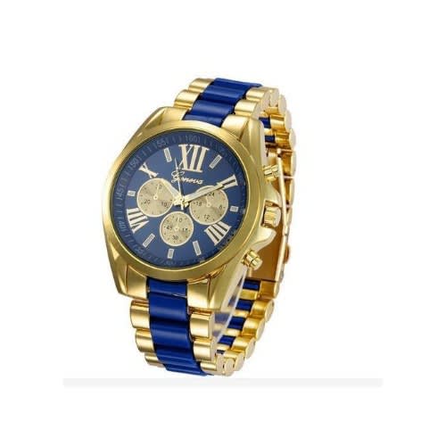 2 In 1 Studded Women Wrist Watch With Bracelet-gold/blue