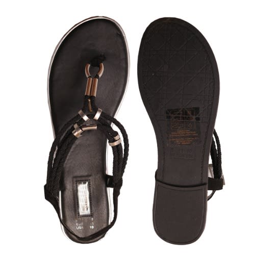 Plait Strap Ring Sandals - Black