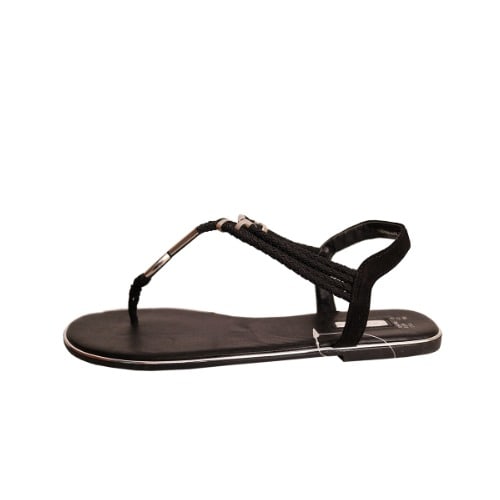 Plait Strap Ring Sandals - Black