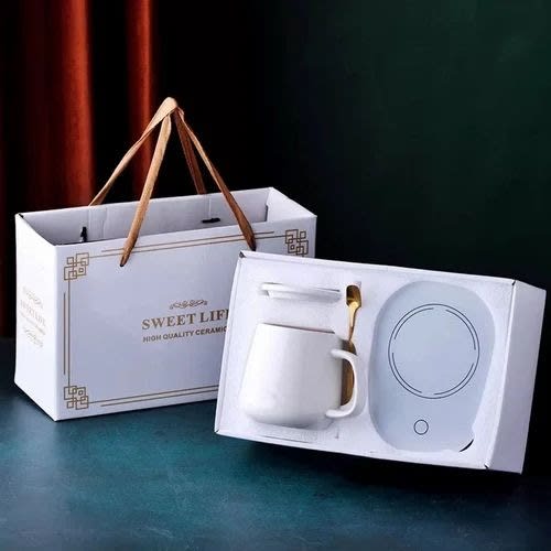 Ceramic Electric Heating Mug And Saucer - 16W - White