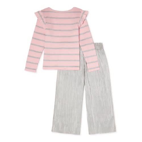 Girls Long Sleeve Top & Pleated Wide Leg Pants
