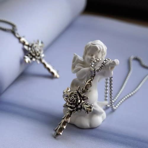 Religion Rose Stainless Steel Angel Pendant Chain