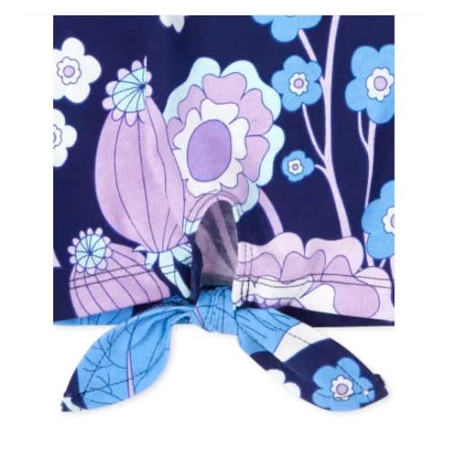 Girls Floral Striped Knot Tie Top - Blue Lilac 2 In 1