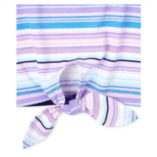 Girls Floral Striped Knot Tie Top - Blue Lilac 2 In 1