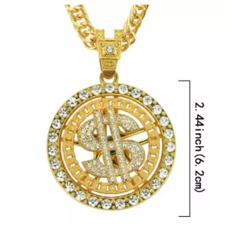 New Ice Out Dollar Sign Pendant & Chain-6mm-24"