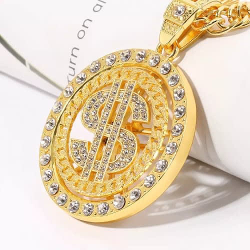 New Ice Out Dollar Sign Pendant & Chain-6mm-24"