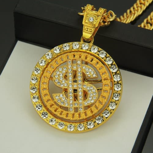 New Ice Out Dollar Sign Pendant & Chain-6mm-24"