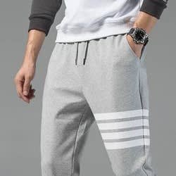 Grey Joggers Sweatpants With Thigh Stripes