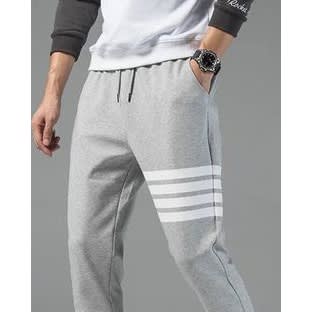 Grey Joggers Sweatpants With Thigh Stripes