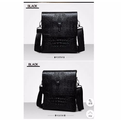 Men's Crocodile Skin Messenger Bag - Black
