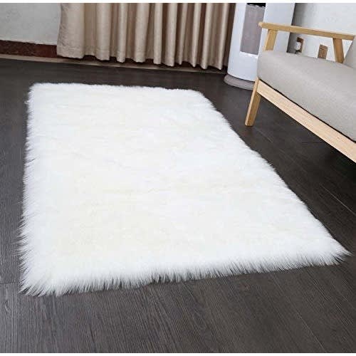Soft Faux Fur White Area Rug - 3ft By 5ft
