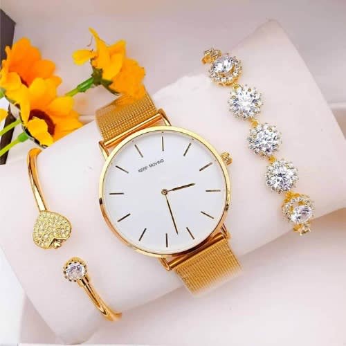 Non Fading Gold Wristwatch + 2 Bracelets For Her