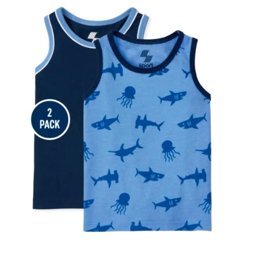 Boys Ocean Shark Sleeveless Tank Top- 2 In 1 Set