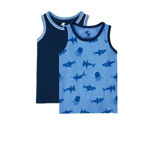 Boys Ocean Shark Sleeveless Tank Top- 2 In 1 Set