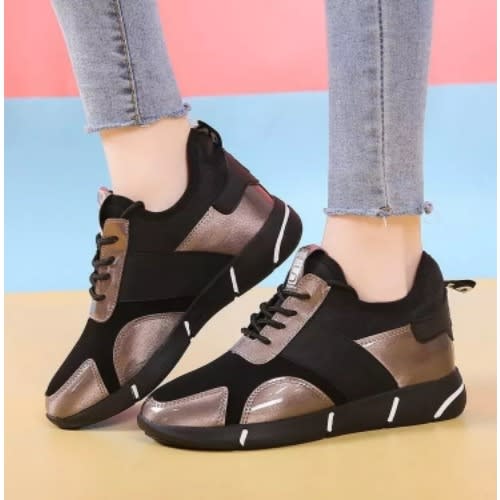 Ladies Fashionable Sneakers - Black And Gold