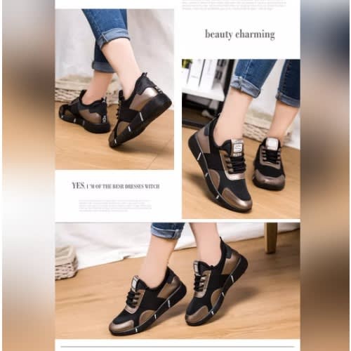 Ladies Fashionable Sneakers - Black And Gold