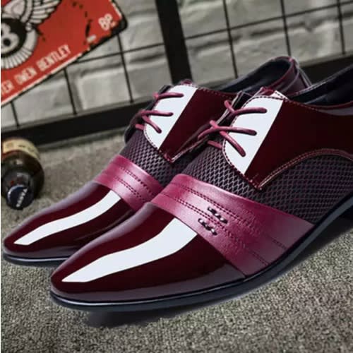Faux Leather Men's Formal Shoes - Red