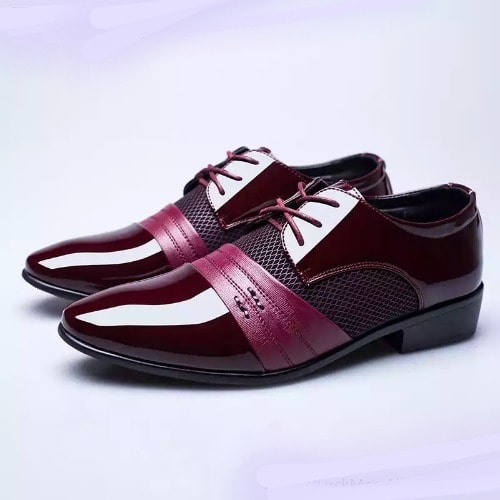 Faux Leather Men's Formal Shoes - Red
