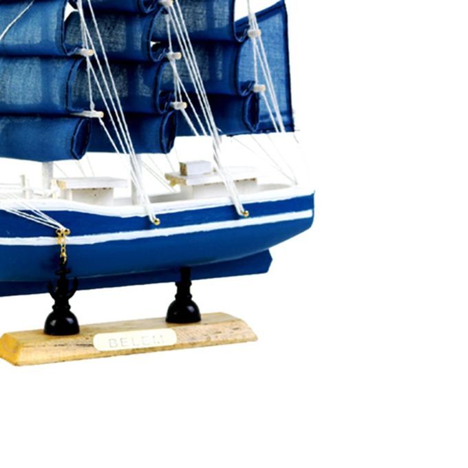 9.5'' Wooden Mediterranean Style Sailing Boat Model Home Blue