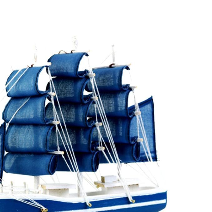 9.5'' Wooden Mediterranean Style Sailing Boat Model Home Blue