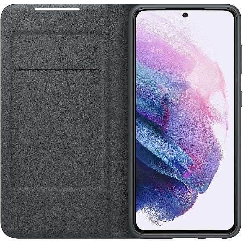 Led Wallet Cover Case For Samsung Galaxy S21 Case - Black