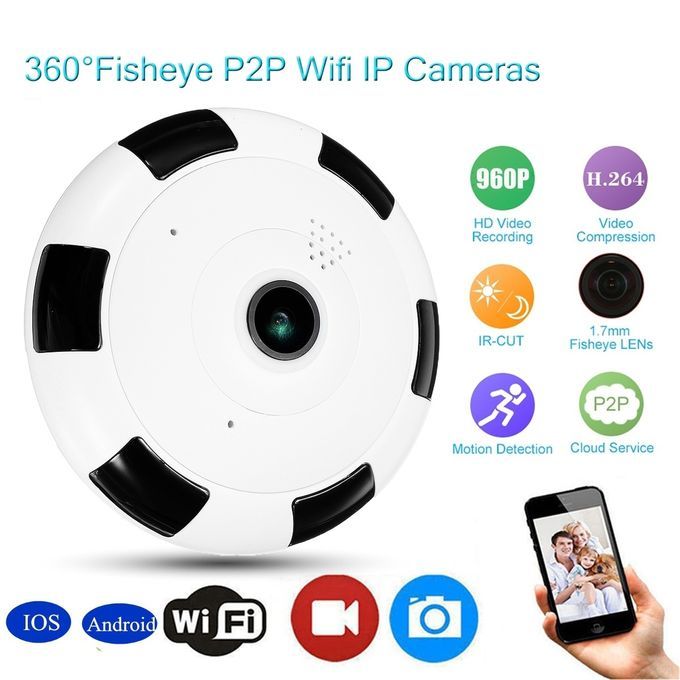 Mini HD 1080P 360 Panoramic Wifi Camera Fisheye IP Camera Two Way Audio Communication Night Vision Motion Detector Camcorder Cloud Storage Recorder Recover Recording