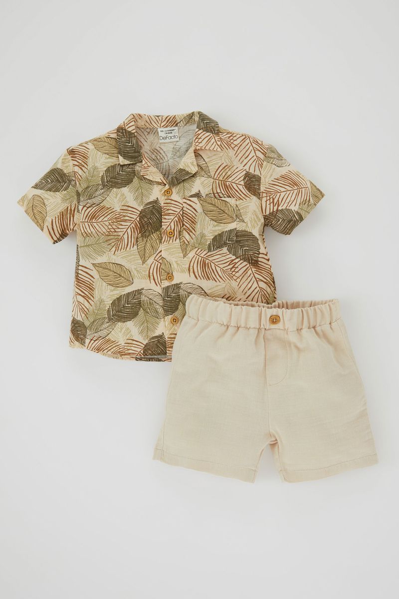 2 Piece BabyBoy Casual Regular Fit Shirt Neck Woven Set - Ecru