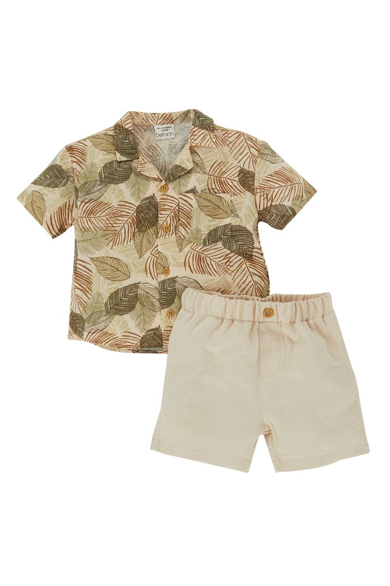 2 Piece BabyBoy Casual Regular Fit Shirt Neck Woven Set - Ecru