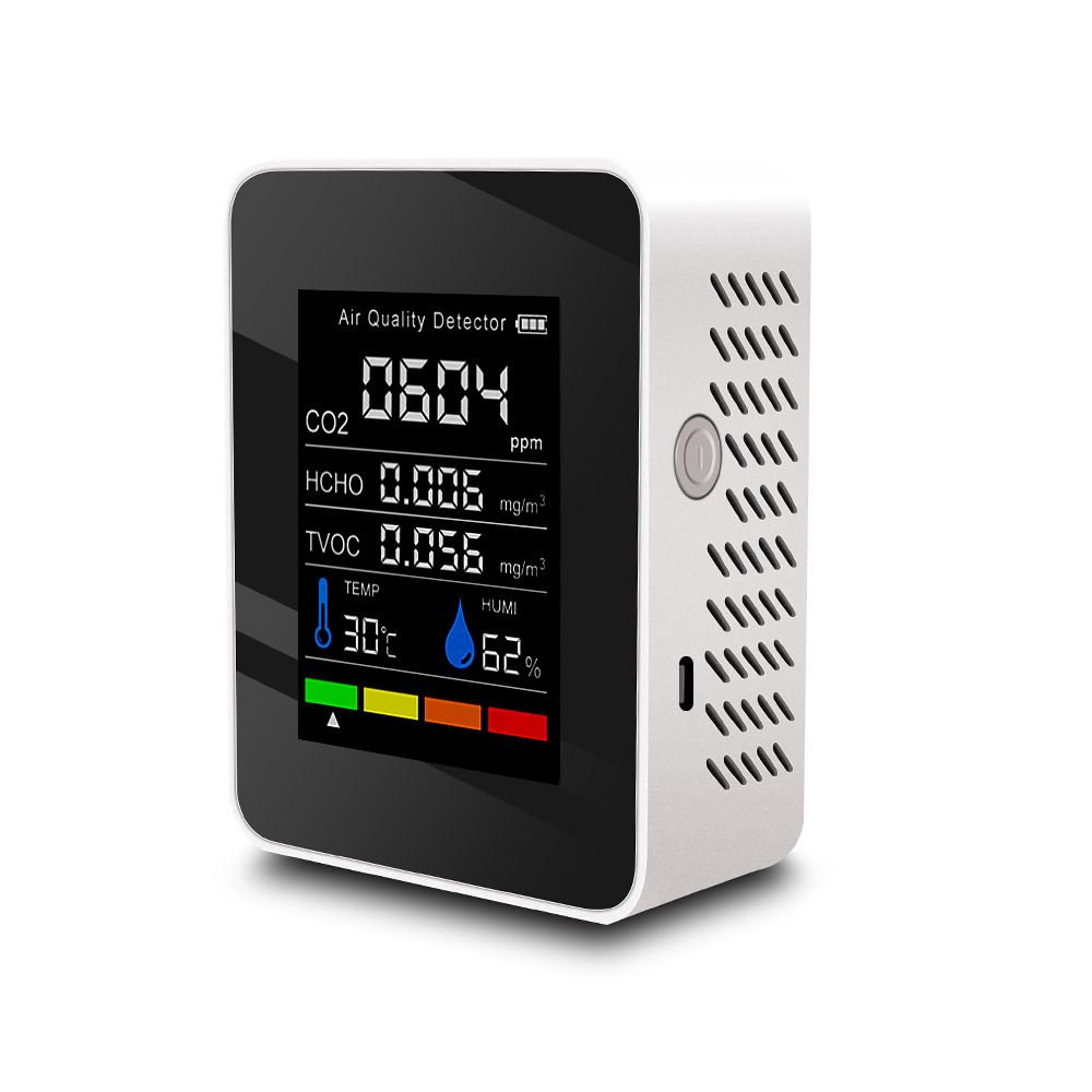 CO2 Meter 5 In 1 Multifunctional Air Quality Detector Digital Temperature Humidity Gas Tester Carbon Dioxide TVOC HCHO Monitor