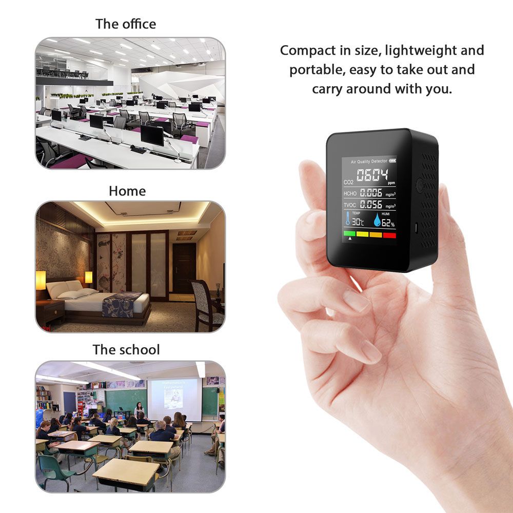 CO2 Meter 5 In 1 Multifunctional Air Quality Detector Digital Temperature Humidity Gas Tester Carbon Dioxide TVOC HCHO Monitor