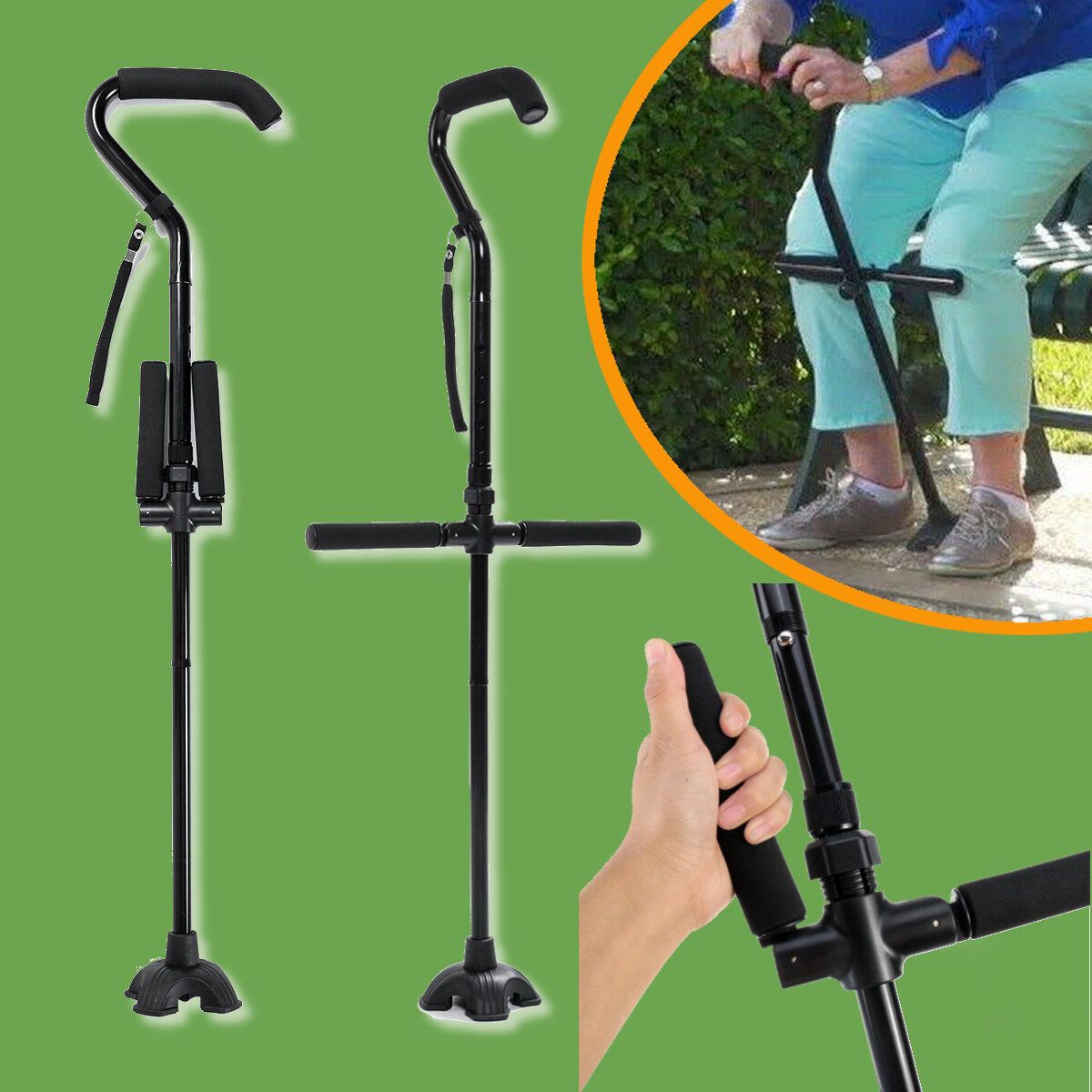 Adjustable Height Walking Stick Elderly Get Up Standing Assistant Handle Cane !