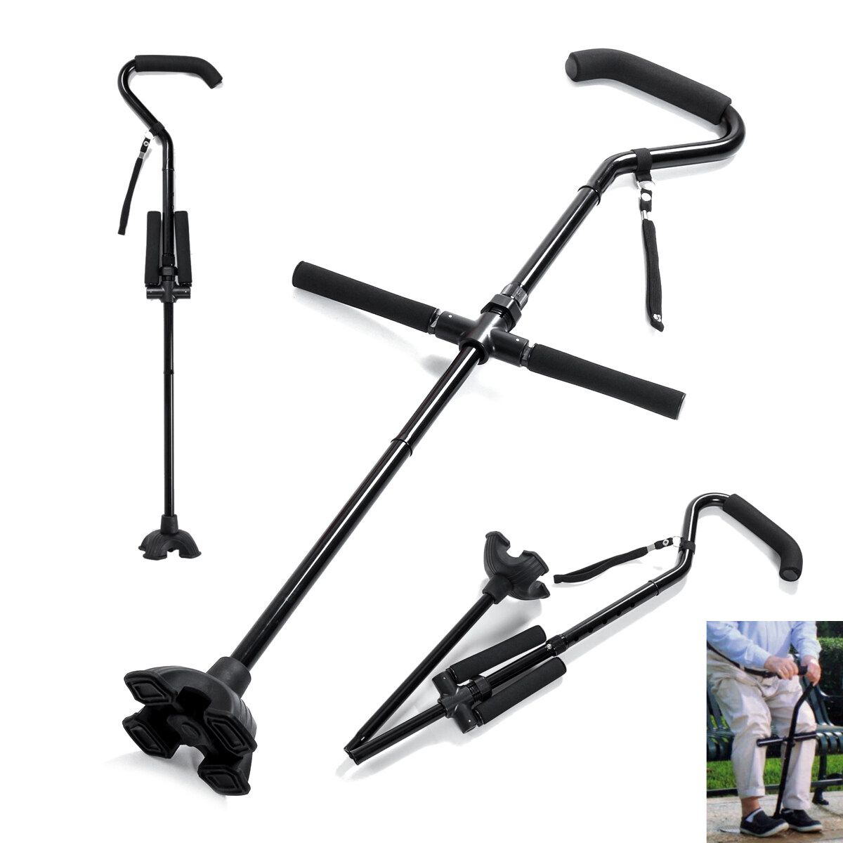Adjustable Height Walking Stick Elderly Get Up Standing Assistant Handle Cane !