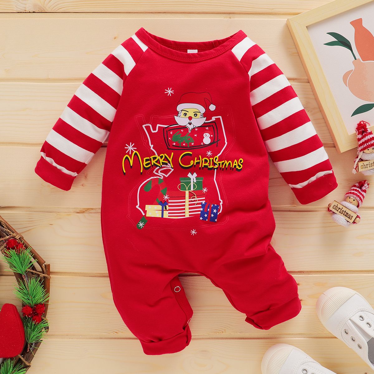 Newborn Baby Boy/Girl 1st XMAS Costumes Cute Santa Claus Design Jumpsuit