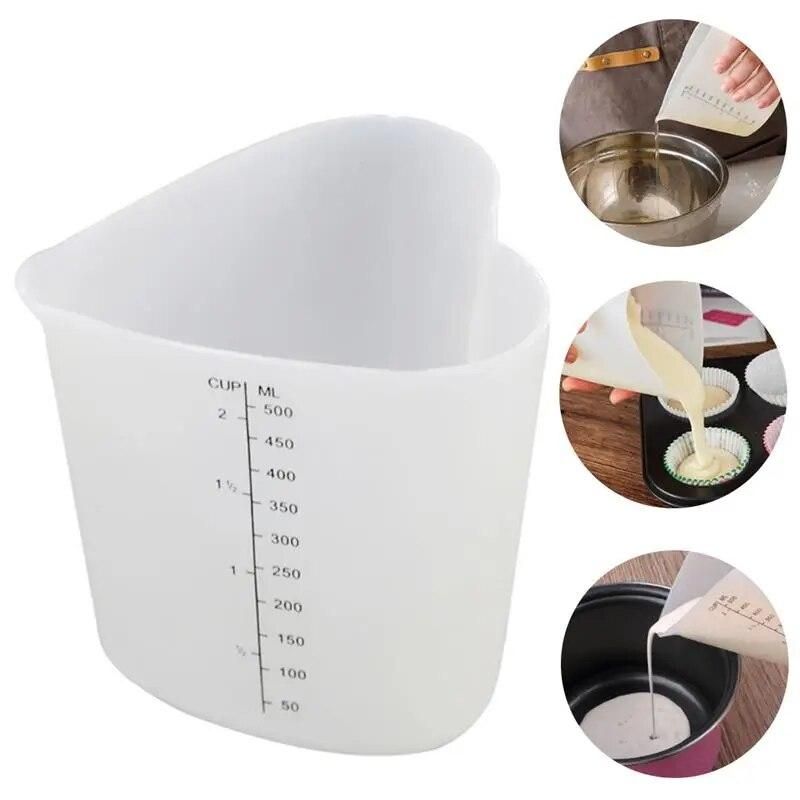 500ML Silicone Measuring Cups Heart Shape Thicken Soft Ovenproof Flexible Pinch Pour Cup Cake Baking Tools
